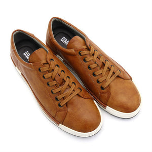 Casual Shoes Mens Leather Flats Lace-Up Shoes Simple Stylish.