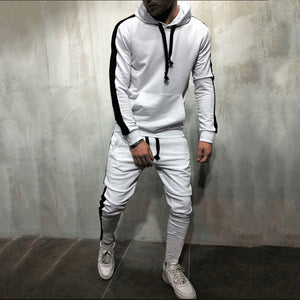 2 Pieces Sets Tracksuit Men Hooded Sweatshirt +Drawstring Pants