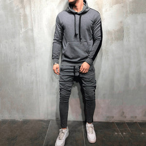 2 Pieces Sets Tracksuit Men Hooded Sweatshirt +Drawstring Pants