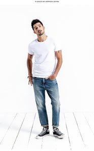 Solid Basic t shirt Men Skinny O-neck Cotton Slim Fit