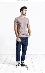 Solid Basic t shirt Men Skinny O-neck Cotton Slim Fit