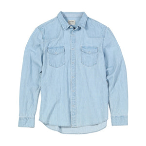 Denim Shirts Men Casual snap button 100% cotton