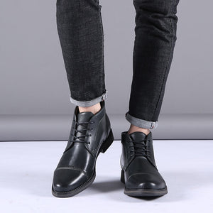 Men Ankle Boots Leather Lace-up