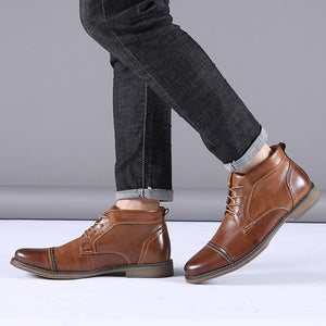 Men Ankle Boots Leather Lace-up