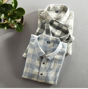 Vintage Classic Plaid Cotton Long Sleeve Casual Slim Fit Shirt