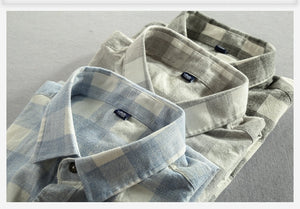 Vintage Classic Plaid Cotton Long Sleeve Casual Slim Fit Shirt