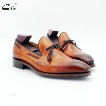 Load image into Gallery viewer, square toe bow tie patina brown boat shoe handmade men&#39;s slip-on casual