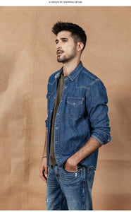 Denim Shirts Men Casual snap button 100% cotton