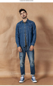 Denim Shirts Men Casual snap button 100% cotton