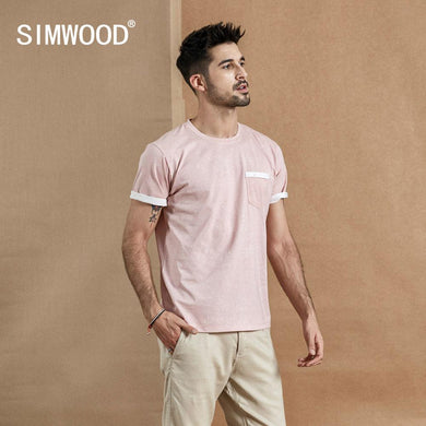 Layered chest pocket t-shirt men Melange vintage short sleeve 100% cotton