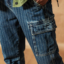 Load image into Gallery viewer, Cargo jeans men vintage Paneled fashion hip hop vertical stripes 100% cotton