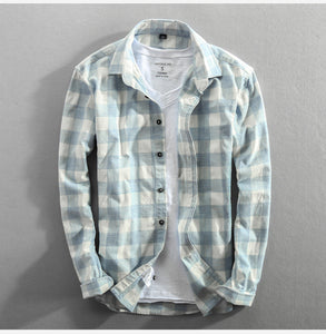 Vintage Classic Plaid Cotton Long Sleeve Casual Slim Fit Shirt