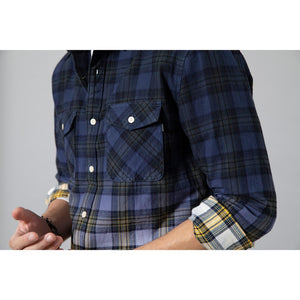 new shirts men  tie-dyed plaid contrast color cotton shirt