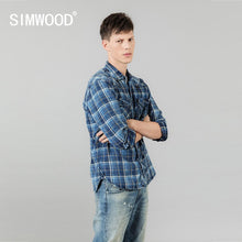 Load image into Gallery viewer, New Indigo Shirts Men Double check pockets Denim Plaid Shirts