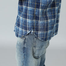 Load image into Gallery viewer, New Indigo Shirts Men Double check pockets Denim Plaid Shirts