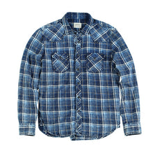 Load image into Gallery viewer, New Indigo Shirts Men Double check pockets Denim Plaid Shirts