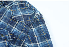 Load image into Gallery viewer, New Indigo Shirts Men Double check pockets Denim Plaid Shirts