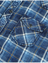 Load image into Gallery viewer, New Indigo Shirts Men Double check pockets Denim Plaid Shirts