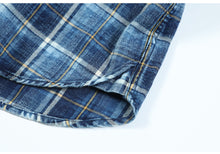 Load image into Gallery viewer, New Indigo Shirts Men Double check pockets Denim Plaid Shirts