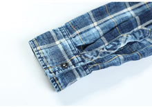 Load image into Gallery viewer, New Indigo Shirts Men Double check pockets Denim Plaid Shirts