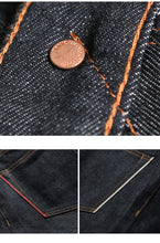 Load image into Gallery viewer, Raw Selvedge Jeans Men Casual Slim Fit Red Line Ruched Denim