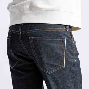 Raw Selvedge Jeans Men Casual Slim Fit Red Line Ruched Denim