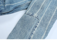 Load image into Gallery viewer, 2020 new denim jackets men double pocket vertical striped 100% cotton