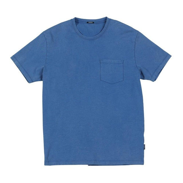 new blue t-shirt men 100% cotton snow wash casual