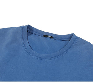 new blue t-shirt men 100% cotton snow wash casual