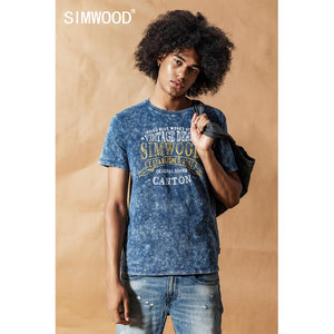 2020 summer spring new vintage washed Indigo T-shirt Men 100% cotton