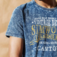 Load image into Gallery viewer, 2020 summer spring new vintage washed Indigo T-shirt Men 100% cotton