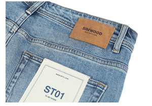 New Environmental laser washed jeans men slim fit classical denim