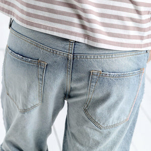 Selvage Denim Shorts Ripped Knee Length Jeans