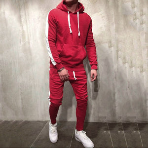 2 Pieces Sets Tracksuit Men Hooded Sweatshirt +Drawstring Pants