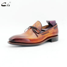 Load image into Gallery viewer, square toe bow tie patina brown boat shoe handmade men&#39;s slip-on casual