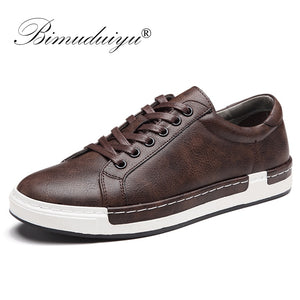 Casual Shoes Mens Leather Flats Lace-Up Shoes Simple Stylish.